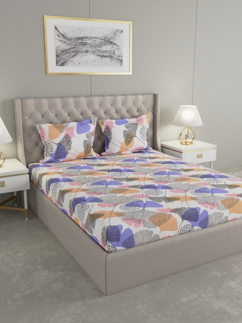 

Raymond Home White & Blue Floral 120 TC Queen Bedsheet with 2 Pillow Covers
