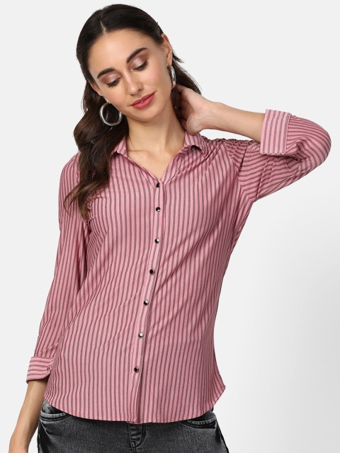 

V2 Value & Variety Purple & Black Striped Crepe Shirt Style Top
