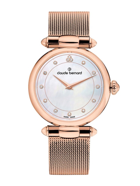 

claude bernard Women White & Rose Gold Toned Analogue Watch 20508 37RM NAR