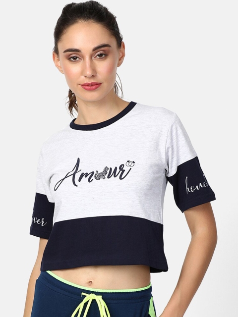

V2 Value & Variety Grey & Blue Colourblocked Regular Crop Top