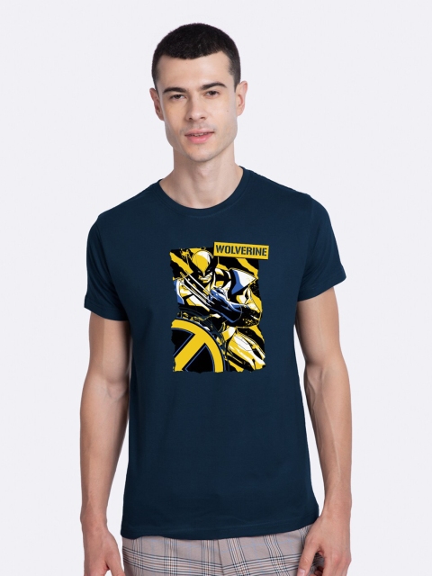

Bewakoof Men Navy Blue Wolverine Poster Printed T-shirt