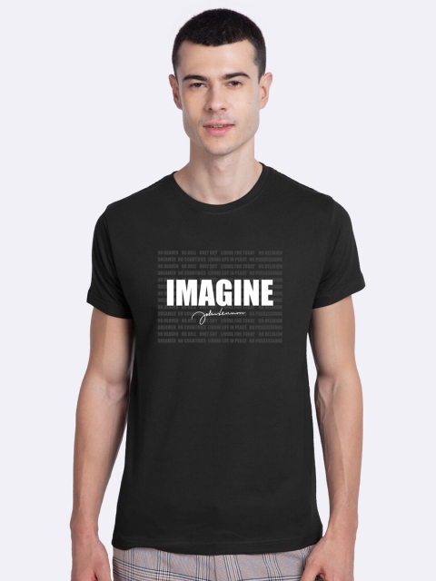 

Bewakoof Men Black Typography Printed Casual Pure Cotton T-shirt
