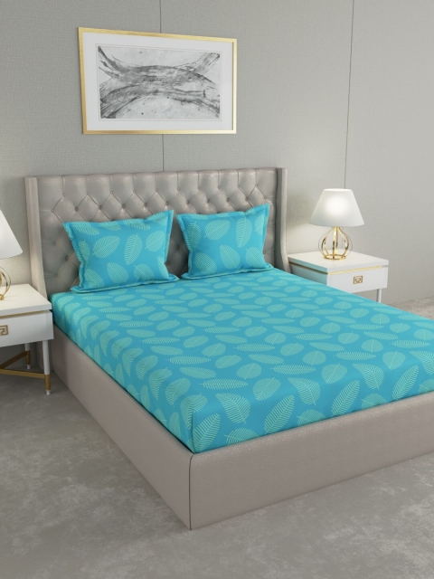 

Raymond Home Turquoise Blue & Green Floral 120 TC Queen Bedsheet with 2 Pillow Covers