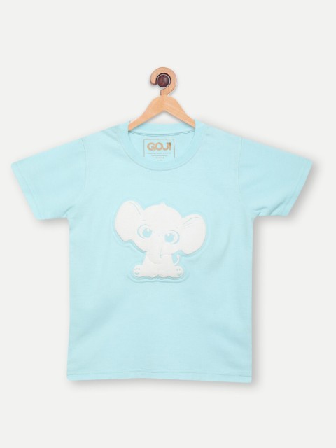 

GOJI Unisex Kids Blue Printed Applique T-shirt