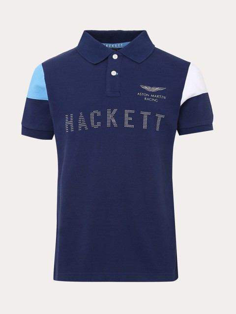 

HACKETT LONDON Boys Blue Typography NA Polo Collar T-shirt NA