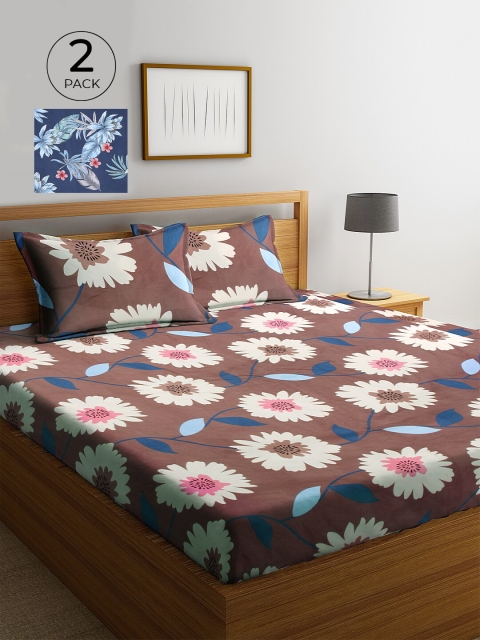 

KLOTTHE Blue & Pink Floral 210 TC 2 King Bedsheet with 4 Pillow Covers