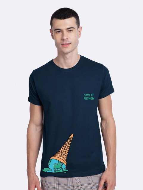 

Bewakoof Men Blue Printed Cotton T-shirt