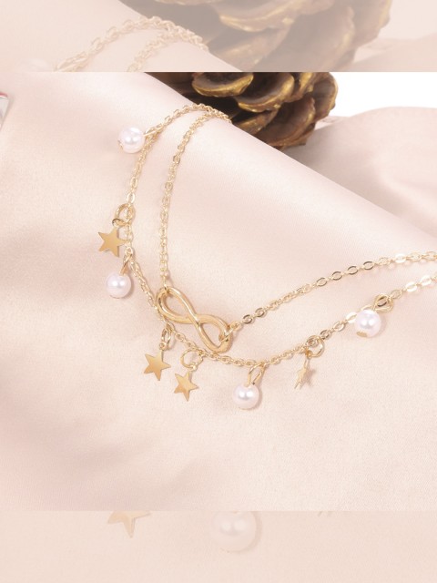

YoungWildFree Set Of 2 Gold-Plated White Beaded Anklets