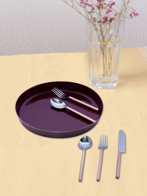 

nestroots Set of 6 Hand Painted Stainless Steel Glossy Dinner Set, Purple