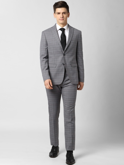 

Peter England Elite Men Grey Checked Single-Breasted Two-Piece Formal Suit