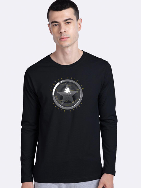 

Bewakoof Men Black Printed Applique T-shirt