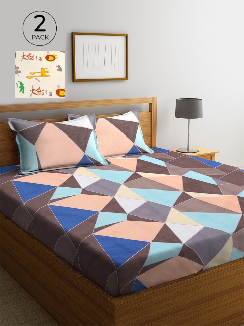 

KLOTTHE Cream & Brown Geometric 210 TC 2 King Bedsheet with 4 Pillow Covers