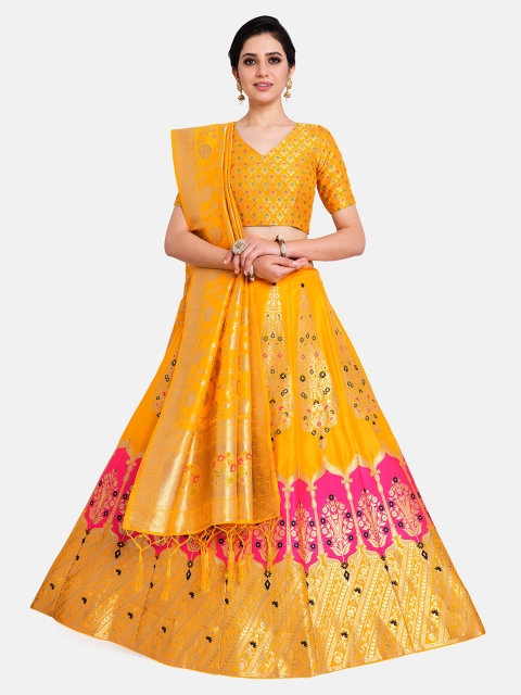 

MIMOSA Yellow & Pink Semi-Stitched Lehenga & Blouse with Dupatta