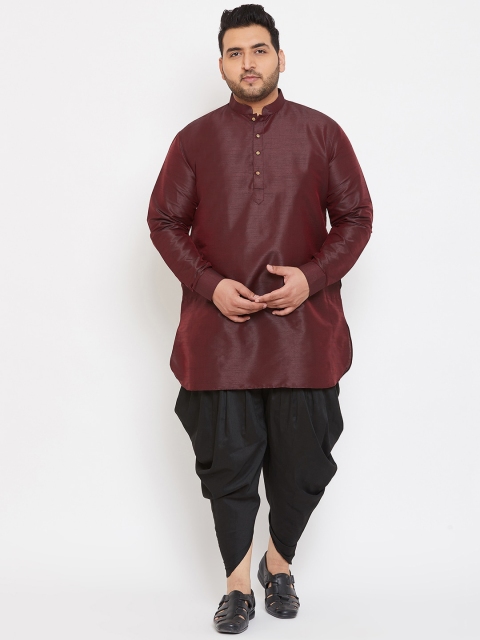 

VASTRAMAY PLUS Men Burgundy Kurta with Dhoti Pants