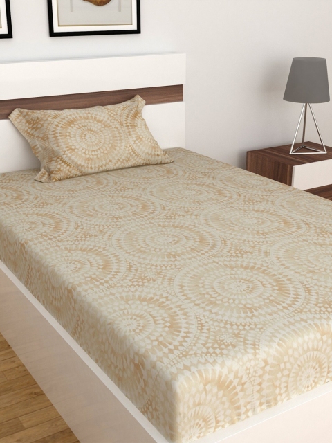 

Home Centre White & Beige Ethnic Motifs 152 TC Single Bedsheet with 1 Pillow Covers
