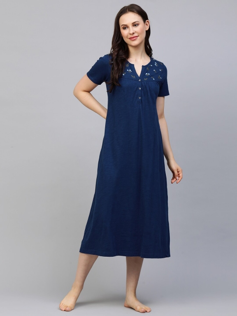 

Chemistry Navy Blue Embroidered Night Dress