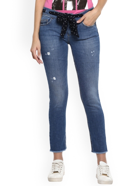 

LIU JO Women Blue Low Distress Light Fade Denim Crop Jeans