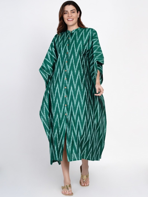 

FABNEST Green Kaftan Midi Dress