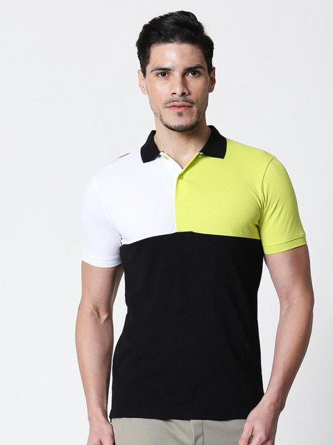 

Bewakoof Men Cotton Colourblocked Half Sleeve Polo T shirt, White