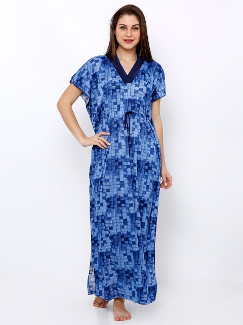 

Pretty Awesome Women Blue Printed Maxi Nightdress