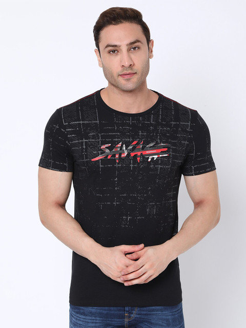 

Rex Straut Jeans Men Black Printed Slim Fit T-shirt
