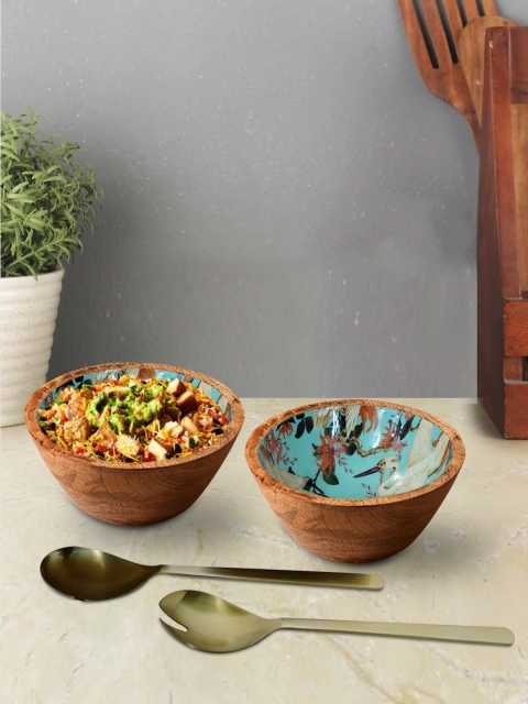 

nestroots Set of 4 Brown & Green Printed Bowls and Servers