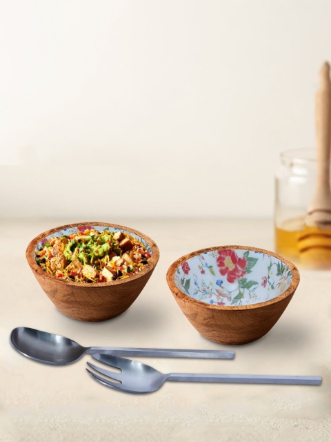 

nestroots Set of 4 Brown & White Printed Bowls and Servers