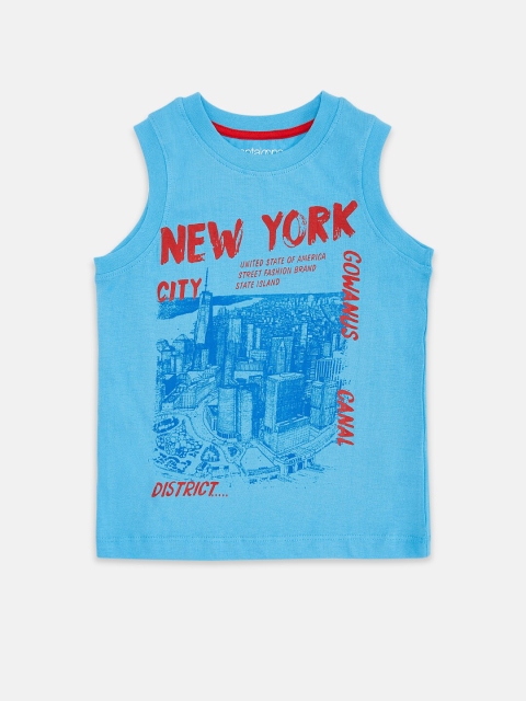 

Pantaloons Junior Boys Blue Printed Pure Cotton T-shirt