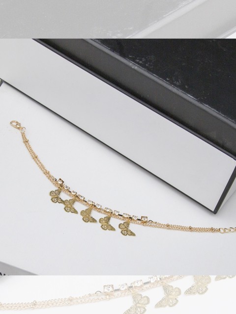 

YoungWildFree Gold-Plated White Stone-Studded Anklet