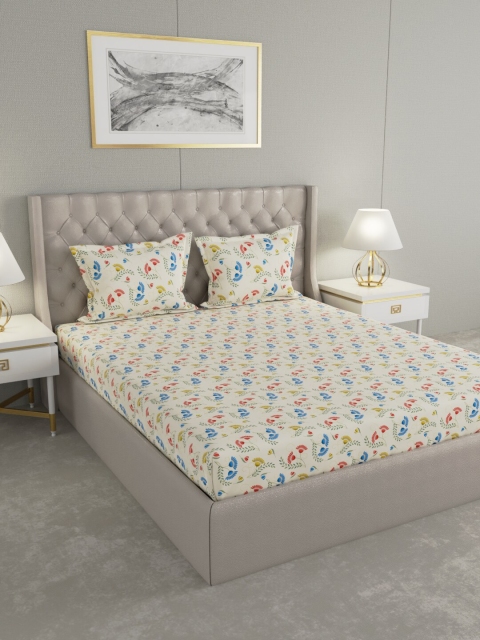 

Raymond Home White & Red Floral King Bedsheet with 2 Pillow Covers