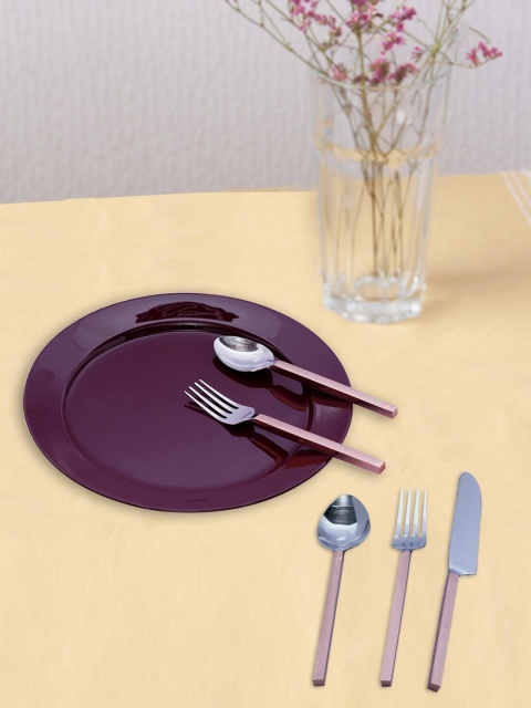 

nestroots 6 Pieces Purple Hand Painted Stainless Steel Glossy Dinner Set