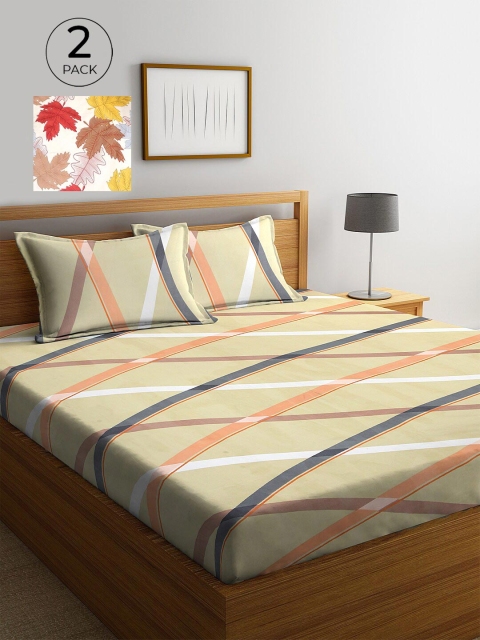 KLOTTHE Green & Red Geometric 210 TC 2 King Bedsheet with 4 Pillow Covers