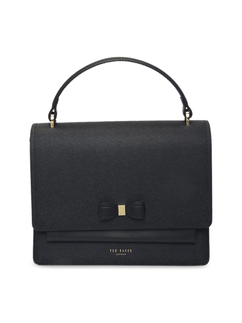 

Ted Baker Black Textured Leather Structured Handheld Bag with Bow Detail
