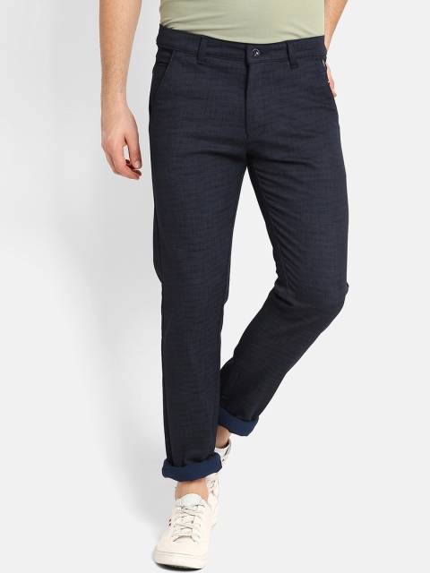 

V2 Value & Variety Men Navy Blue Textured Chinos Trousers