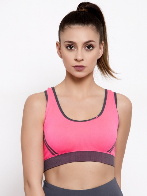 

Friskers Pink & Black Full Coverage Lightly Padded Workout Sports Bra