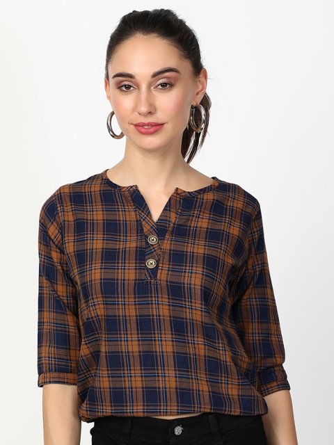 

V2 Value & Variety Mustard Checked Shirt Style Top