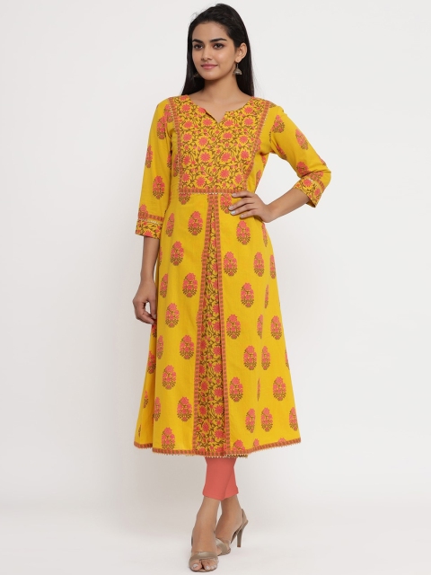 

FABRIC FITOOR Women Yellow & Orange Ethnic Motifs Printed Kurta