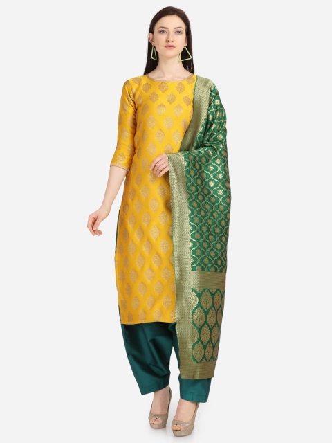

Kvsfab Yellow & Green Unstitched Dress Material