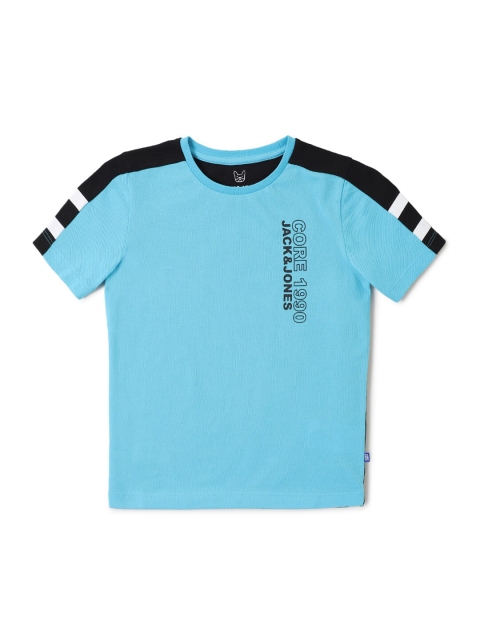 

Jack & Jones Boys Blue & Black Typography Printed T-shirt