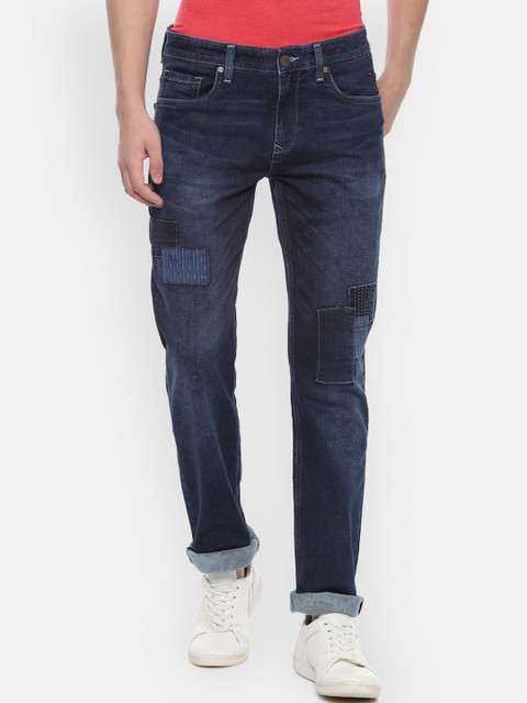 

Louis Philippe Jeans Men Navy Blue Patch Work Light Fade Slim Fit Jeans