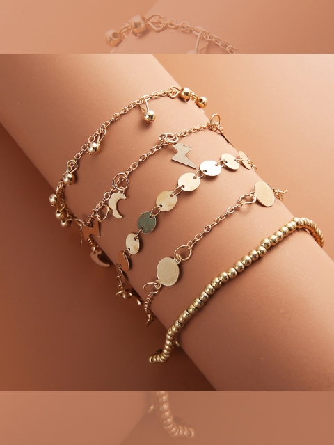

YoungWildFree Set Of 5 Gold-Plated Beaded Anklets