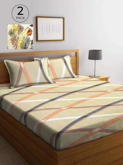 

KLOTTHE Yellow & Grey Floral 210 TC 2 King Bedsheet with 4 Pillow Covers