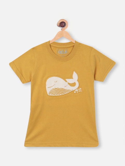 

GOJI Unisex Kids Mustard Yellow Printed T-shirt