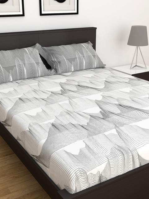 

Home Centre White & Grey 144 TC Queen Bedsheet with 2 Pillow Covers