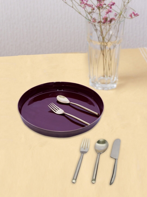 

nestroots Purple & 6 Pieces Hand Painted Stainless Steel Glossy Dinner Set