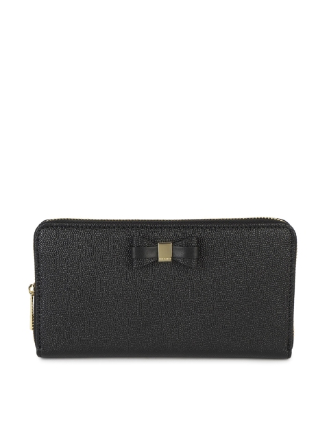 

Ted Baker Women Black Textured Zip Detail Leather Zip Around Wallet
