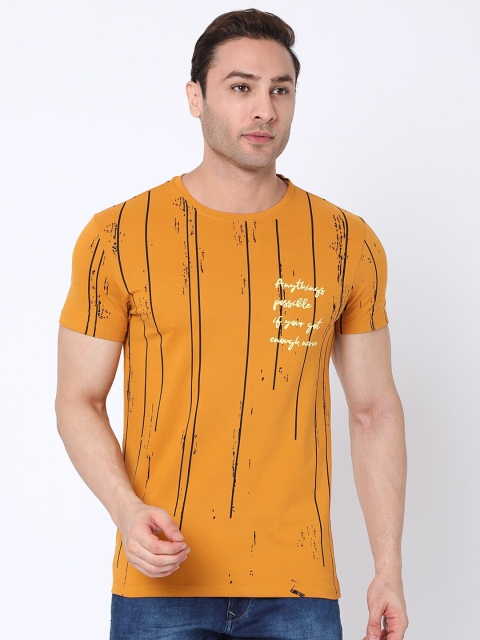 

Rex Straut Jeans Men Yellow Striped Slim Fit T-shirt