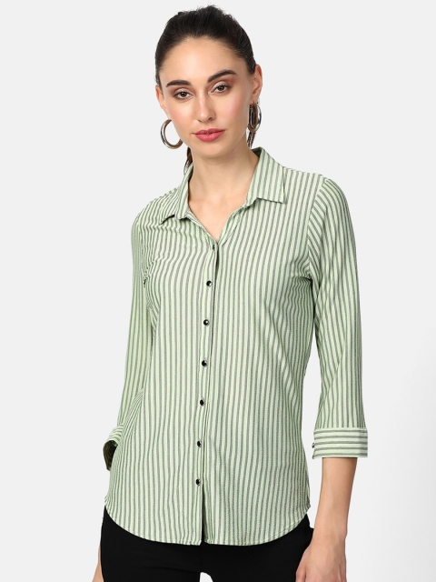 

V2 Value & Variety Women Green Nancy Striped Casual Shirt