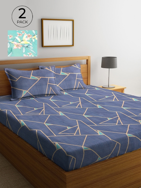 

KLOTTHE Pack of 210 TC 2 King Bedsheet with 4 Pillow Covers, Blue