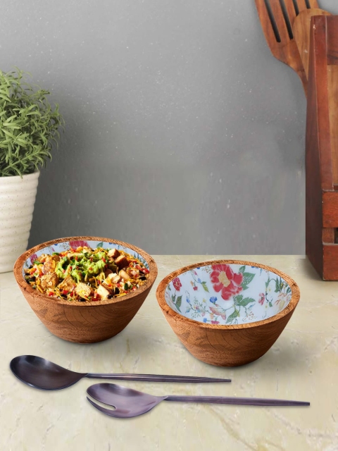 

nestroots Set of 4 Brown & White Printed Bowls and Servers